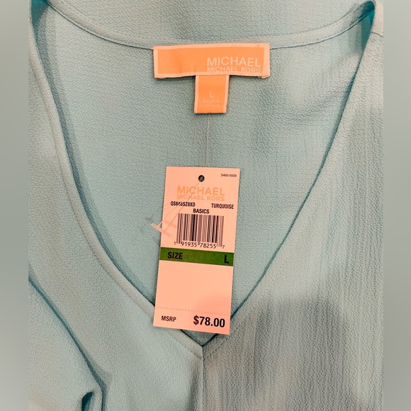 NWT Michael Kors turquoise top blouse with drape. Size Large. - Picture 3 of 5